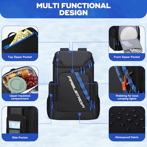 Maelstrom Backpack Cooler,36 Can Cooler Backpack,Soft Cooler Bag Insulated Leakproof,Lightweight Ice Chest Backpack,Travel Cooler Lunch Backpack for Camping,Hiking,Beach - color: Black
