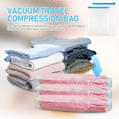 YARNOW 12pcs Vacuum Seal Compression Travel Bags Space Saver Storage Bags Roll-up Reusable for Suitcase Packing 40x60cm 50x70cm