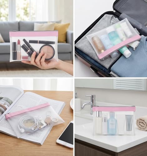 4 Pcs Small Clear Makeup Bag, Mini Clear Zipper Pouch Bag Organizer Pouches for Travel, Lipstick & Earphone Storage (Purple, Gray, Pink, Beige, 8.86 x 4.13 Inches) - size: 8.86 in * 4.13 in