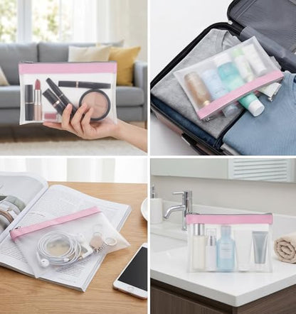 4 Pcs Small Clear Makeup Bag, Mini Clear Zipper Pouch Bag Organizer Pouches for Travel, Lipstick & Earphone Storage (Purple, Gray, Pink, Beige, 8.86 x 4.13 Inches) - size: 8.86 in * 4.13 in