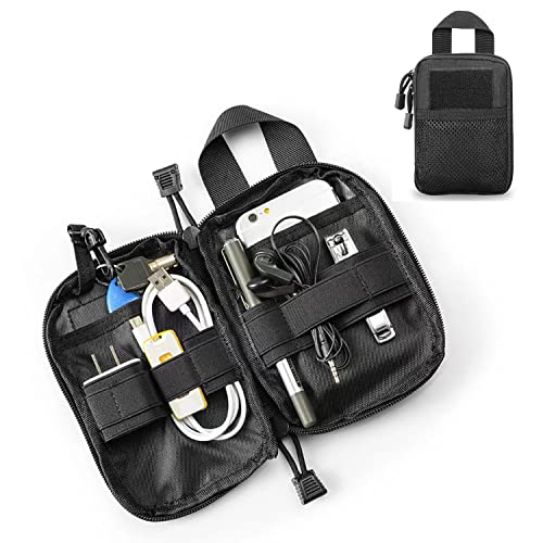 Tactical EDC Pocket Organizer Pouch, Mini Small Tool Storage Pouch Bag Portable Nylon Molle Compatible Military Utility Pouch for Electronic Accessories, Aid Kits, Multitools, Tactical Accessories