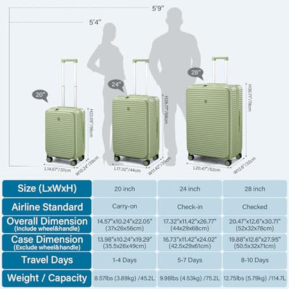 HanTrip 20 Inch Carry on Luggage 22x14x9 Airline Approved Hard Shell Suitcases with Wheels, Top Opening Expandable Carry on Luggage with Cup Holder Small Rolling Suitcase with Lock, Bamboo Green - color: Bamboo Green, size: Expandable 20 Inch