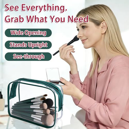 12 Pieces Clear Makeup Bags Bulk, TSA Approved Toiletry Bag PVC Cosmetic Toiletries Pouch with Zipper, Waterproof Vinyl Plastic Organizer Case for Carry-on Travel Essentials (Green Medium) - color: 12 Medium Green