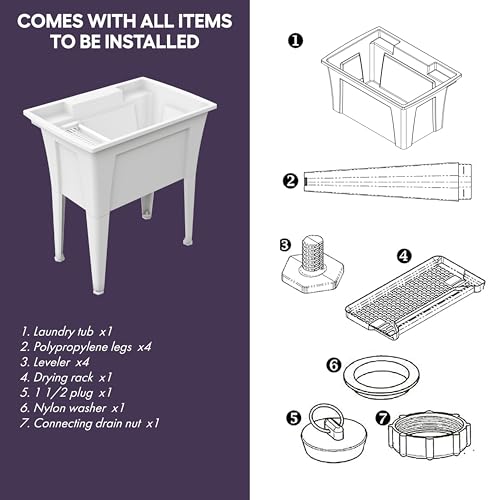 32” Utility Sinks for Laundry Room, Garage, Garden, Basement – Noah William Home Indoor and Outdoor Polypropylene Basement Wash Tub - No Faucet Included (White) - color: White, size: 32" - 25.6 gal