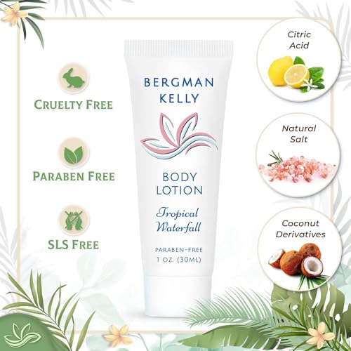 Bergman Kelly - Hotel Toiletries Bundle - Tropical Waterfall, 1 oz each, 18800 pcs - 4-Piece Set: Rectangular Bar Soap, Shampoo, Conditioner & Body Lotion (4700 each) - Bulk Mini Guest Amenities - size: Full Pallet (18800 Pieces)