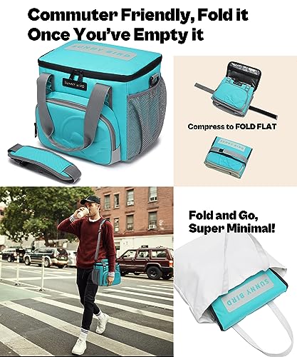 SUNNY BIRD 12L Large Insulated Lunch Bag, Leakproof and Foldable Lunch Cooler Box for Women Adult and Men, Fits 18 Cans (Aqua Blue 01) - color: Aqua Blue 01