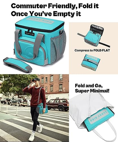 SUNNY BIRD 12L Large Insulated Lunch Bag, Leakproof and Foldable Lunch Cooler Box for Women Adult and Men, Fits 18 Cans (Aqua Blue 01) - color: Aqua Blue 01