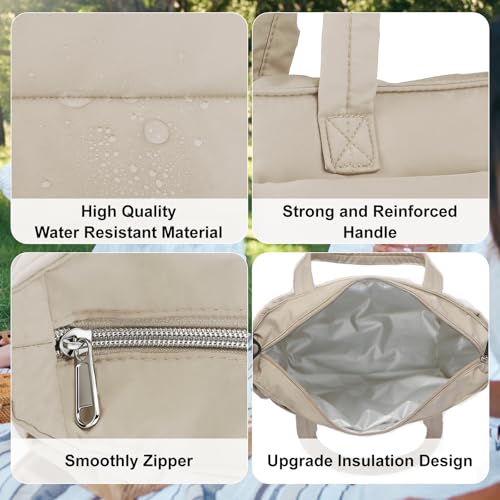 Lunch Bag Women Puffy Quilted Tote Bag Stylish Insulated Lunch Tote Bag with Large Capacity and Shoulder Strap Portable Lunch Cooler Bags for Women, Work Office, Travel, Picnic, Meal Prep - color: Camel