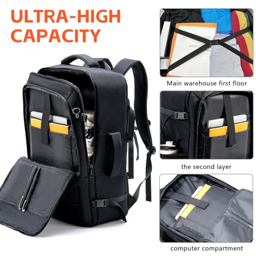 Travel Laptop Backpack, 50-60L Large Expandable Suitcase-Style Backpack for Business & Daily Travel, Carry-On Friendly with Side Water Bottle Pockets, Fits 18-Inch Laptops