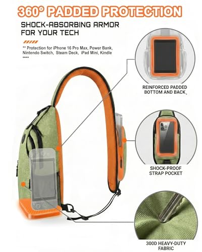 Sling Backpack for Women & Men, Crossbody Travel Bag with Water Bottle Holders, 17 Pockets, Quick-Access Phone Pocket, Hidden Security Pocket, Fits 11" Tablet, for Daily Carry, Travel, Theme Parks - color: C-olive