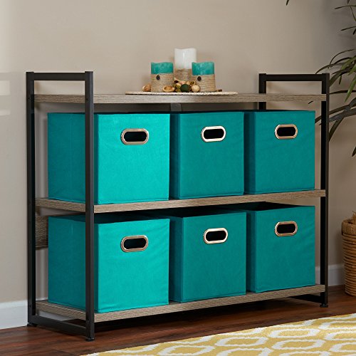 Household Essentials Fabric Storage Cubes 6 Pack – 11x11x11 Foldable Non-Woven Bins with Chipboard Sides & Grommet Handles – Stackable Cube Organizer for Closet, Nursery, Shelf, or Office – Aqua - color: Teal, size: 11” L x 11” W x 11” H