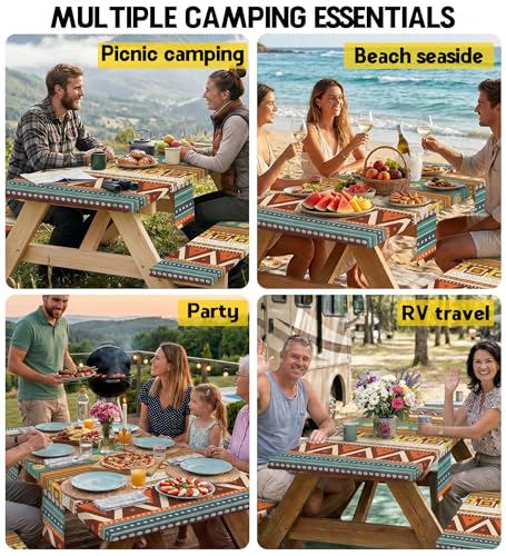 Fitted Picnic Table Cover with Bench Covers Fitted Rectangle Table Cloth Tablecloth Camping Gear Essentials Rv Accessories Road Trip Supplies Car Travel Must Have 8 Ft Foot Feet 96in Bohemian Boho - color: Yellow Boho, size: 96in