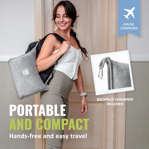 BOACAY Soft & Warm Travel Blanket for Airplane & Car - Long Flight Essential for Women, Men, Kids - Compact Pillow with Luggage Sleeve & Backpack Clip - color: Gray