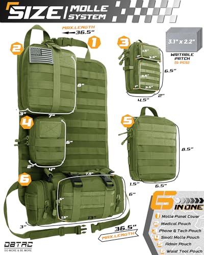 DBTAC Tactical Molle Car Seat Organizer | Vehicle Back Panel with 5X Detachable Pouches, US Flag & Writable Reflective Patch for Cars, Trucks, SUVs, Sedans - color: Green