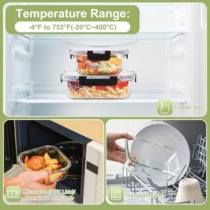 Liuruiyu 8 Pack Glass Food Storage Containers with Lids, Meal Prep Containers, Airtight Bento Boxes with Leak Proof Locking for Microwave, Oven, Freezer and Dishwasher, BPA Free - color: transparent