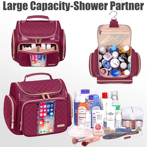 Large Toiletry Bag for Women Men,Bathroom Bag,Water Resistant Shower Bag,Makeup Bag,Toiletry Bags for Traveling,Hanging Toiletry Bag with Transparent Waterproof Phone Pocket (Wine Red) - color: Wine Red