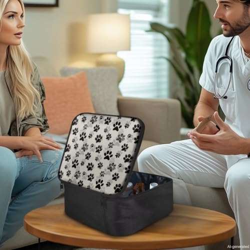 First Aid Case Empty Pet Paw Print Veterinary Medic Bag for Animal Clinics and Pet Owners Includes Secure Zipper Compartments Breathable Mesh Panels Soft Lining Washable Material - color: Pet Paw Print