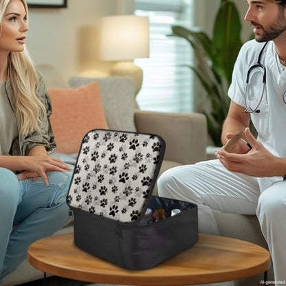 First Aid Case Empty Pet Paw Print Veterinary Medic Bag for Animal Clinics and Pet Owners Includes Secure Zipper Compartments Breathable Mesh Panels Soft Lining Washable Material - color: Pet Paw Print