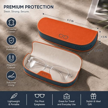 Glasses Case hard shell,3-in-1 Sunglasses Case & Eyeglass Case with Cleaning Cloth & Storage Pouch - color: Dark Orange