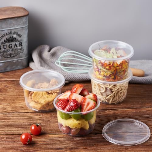 Jaluxing [150 Set - 16 oz. Plastic Deli Disposable Food Storage Containers With Airtight Lids