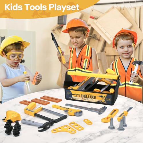Zealous Kids Tool Set for Boys,Toddler Tool Set with Kids Tool Box & Electronic Toy Drill,Construction Pretend Play Tools for Kids,Toys for 3 4 5 Year Old Boys,Toddler Boy Toys - style: F-Play Tool Set