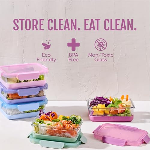 Ello Duraglass Refresh 3.4 Cup Meal Prep Sets 10Pc, 5 Pack Set- Glass Food Storage Container with Silicone Boot and Airtight BPA-Free Plastic Lids, Dishwasher, Microwave and Freezer Safe,Dusk Delight - color: Dusk Delight