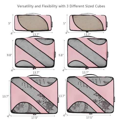 BAGAIL 6 Set Packing Cubes,Travel Luggage Packing Organizers - color: The Bright Pink, style: 6 Set