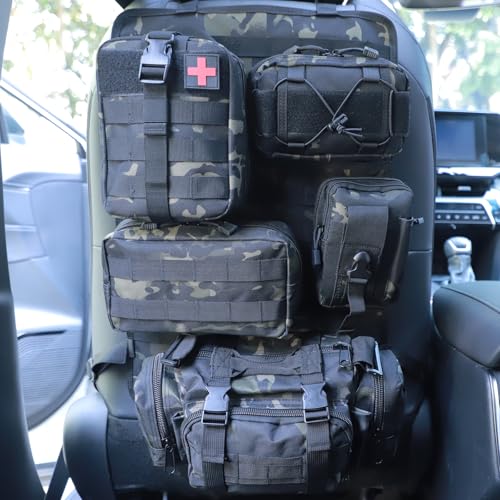 Universal Tactical Seat Back Organizer Vehicle Molle Panel Organizer Storage Bag with 5 Detachable Molle Pouch for All Vehicel Such as Jeep,Truck,SUV, Car, Ford,Chevy etc - color: B model-Black Camo