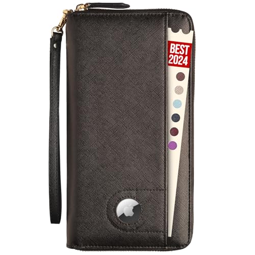 Travel Document Organizer - RFID Passport Wallet Case Family Holder Id Wristlet - color: Airtag Black
