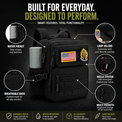 9L Mini Tactical Backpack Small Military Gym Bag for Men Women Molle Daypack Camping Backpack with Patch (Black) - color: Upgrade Black