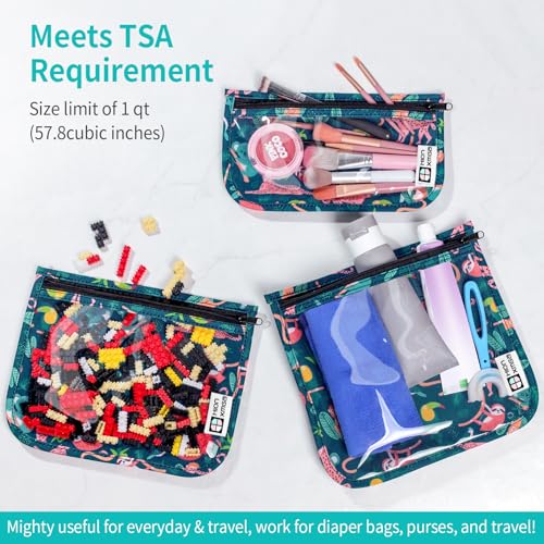 HIONXMGA TSA Approved Toiletry Bag, Set of 3 Clear Travel Toiletry Bag Quart Size Zipper Travel Pouch, Waterproof Makeup Cosmetic Bag for Women Men Kids Toiletries Carry on, Jungle - color: Jungle, Mixed Sizes