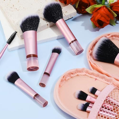 10 Pcs Travel Makeup Brushes With Pouch, Mini Travel Size Makeup Set, Portable Cosmetic Brush Travel-Essentials kits for Women Girls Brushes Blush Powder Eye Shadow