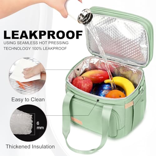 MAPLELILY Lunch Box for Men Women - Double Deck Insulated Lunch Bag, Large Leak Proof Tote Cooler, Wide Open Dual Compartment Lunch Bags with Shoulder Strap, For Work Picnic Hiking Beach, Green - color: Green