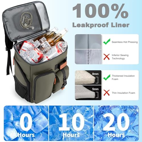 BAGPARKK Insulated Cooler Backpack,33/45 Cans Multifunctional Double Deck Leakproof Cooler Bag with Sternum Strap,Large Capacity Lightweight Travel Camping Beach Backpack - color: Green, size: 45Can