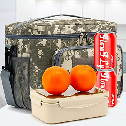 FlowFly Tactical Lunch Bag Large Insulated Lunch Box Cooler Tote for Men, Women with MOLLE/PALS Webbing (Digital#Camo, Large) - color: Digital#Camo, size: Large