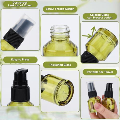 Segbeauty 6pcs 0.5oz Glass Liquid Travel Containers of 3pcs Lotion Pump Bottle Dispenser, 3pcs Empty Spray Bottle, 15ml Refillable Mini Travel Bottles for Cosmetics, Small Pump Container for Liquids - size: 0.5oz+0.5 fl oz
