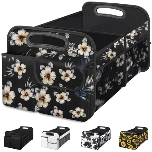 Femuar Car Trunk Organizer, Car Storage Organizer with Large Capacity Waterproof Collapsible Trunk Organizer for Car Suv/Jeep/Sedan (Hibiscus flowers, Standard) - color: Hibiscus flowers, size: Standard