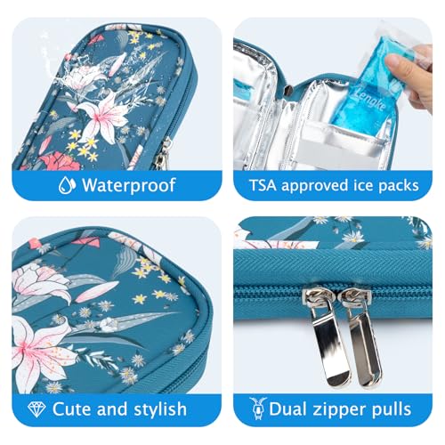 YOUSHARES Insulin Cooler Travel Case TSA Approved Medication Diabetic Supplies Cooler For Travel Refrigerated Medicine Organizer Bag With 2 Ice Pack - color: Lily