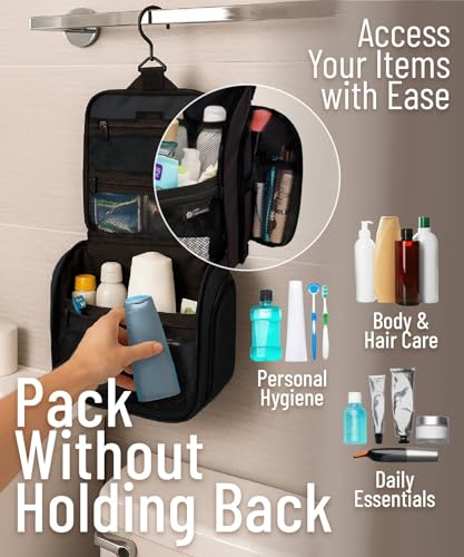 D&D Wanderlust D&D Hanging Travel Toiletry Bag for Men and Women – Cosmetics, Makeup and Toiletries Organizer Kit with 10 Compartments - color: 2 Pack Black