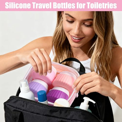 4 Pack Travel Size Silicone Cream Containers, Leak Proof Refillable Toiletry Bottles for Toiletries with 4 Scoops, Labels and Clear Bag, Suitable for Travel Shampoo and Conditioner Bottles (A) - style: A