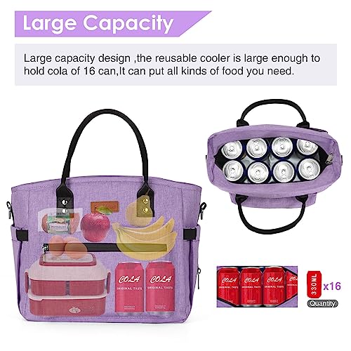 Insulated Lunch Bag for Women Men,Adult Lunch Box for Women with Adjustable Shoulder Strap,Portable Large Lunch Tote Bag for Office Work Picnic Beach,Reusable Lunch Cooler Bag - color: Purple
