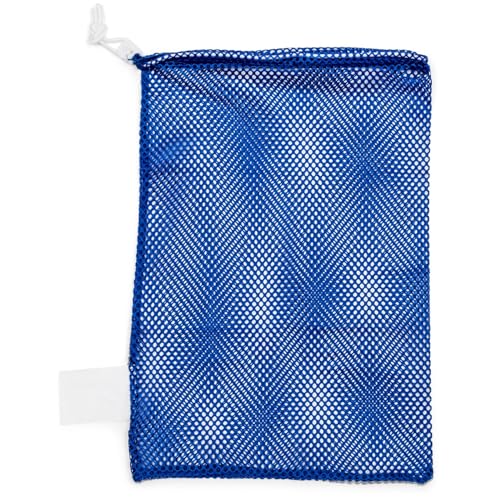 Champion Sports Mesh Equipment Bag – Heavy-Duty Nylon Drawstring Bag with Lock & ID Tag, Breathable Storage Sack for Balls, Swim Gear, Laundry & Toys, Multiple Sizes & Colors - color: Blue, size: 12" x 18"
