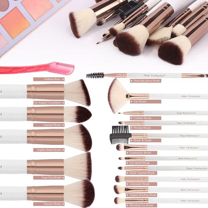 Real Perfection Makeup Brush Set 16 Pcs with 1 Eyebrow Razor Premium Synthetic Foundation Powder Concealers Eyeshadow Blush Makeup Brushes Make up Brushes Kit (White) - color: White