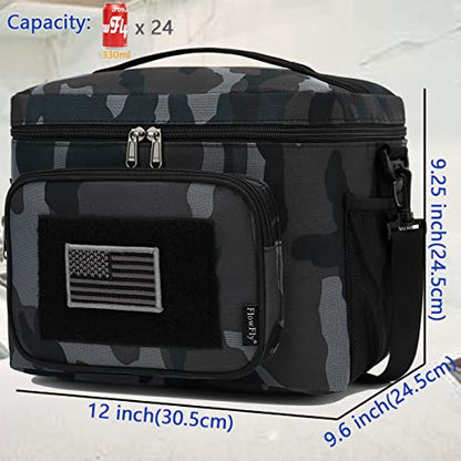 FlowFly Lunch Bag, Insulated Cooler, Thermal Lunch Box Tote with MOLLE/PALS Webbing, Adjustable Padded Shoulder Strap, for Tactical Men Women Adults and Boys Girls Kids (Black#Camo, Large) - color: Black#Camo, size: Large