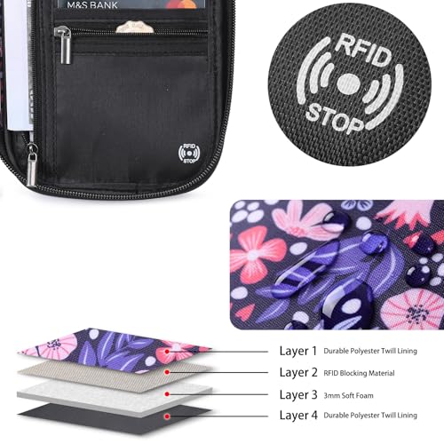 VanFn RFID Travel Passport Wallet, Family Passport Holder, Trip Document Organizer P.Travel Series - color: Pure Flower Pink