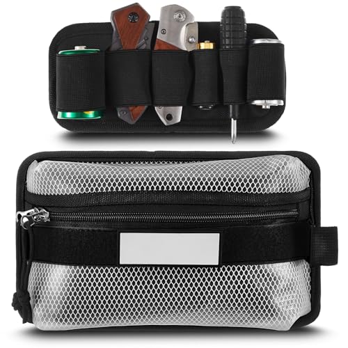 Aliceset Tactical Mesh Zipper Pouch and Elastic EDC Organizer Insert Panel, MOLLE Admin Pouch Modular EDC Tool Organizer Hook Back Utility Storage with Writeable ID Patch for Backpack Accessories