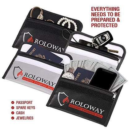 ROLOWAY Small Fireproof Bag (5 x 8 inches), Non-itchy Fireproof Money Bag for Cash, Valuables, Passport, Currency & Keys (2-Pack) - size: 8 x 5 inch, style: Silver & Black Bag
