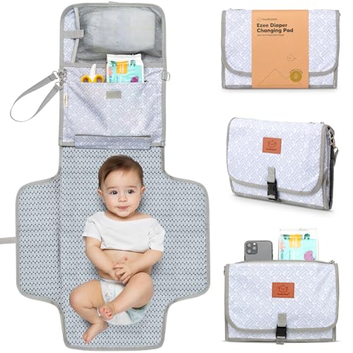 KeaBabies Portable Diaper Changing Pad, Travel, Car - Large Waterproof Baby Changing Mat, Wipeable, Padded, On The Go Travel Diaper Clutch Bag, Easy to Use Pockets for Newborn Essentials (Gray Mod) - color: Gray Mod
