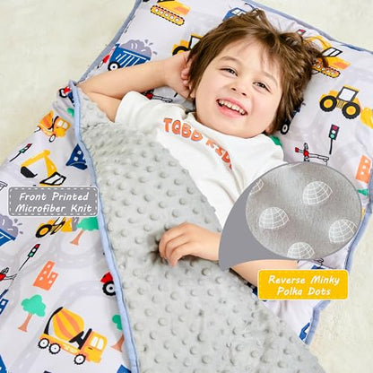 Lasoftan Toddler Nap Mat with Pillow and Blanket, Extra Large Rolled Napping Mats,Slumber Bags for Boys Girls,Kids Sleeping Bag for Daycare, Preschool Travel Camping - color: Truck