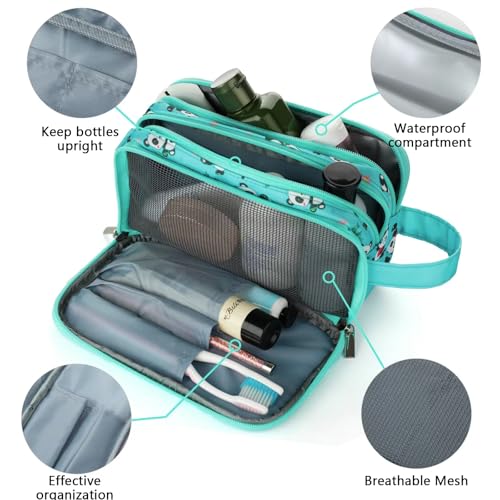 Kids Toiletry Bag for Girls, Travel Toiletry Bag for Little Young Girls Cosmetic Bag Makeup Bag Waterproof Hanging Wash Bag Toddler Toiletries, Panda Green Teal - color: Panda-Green
